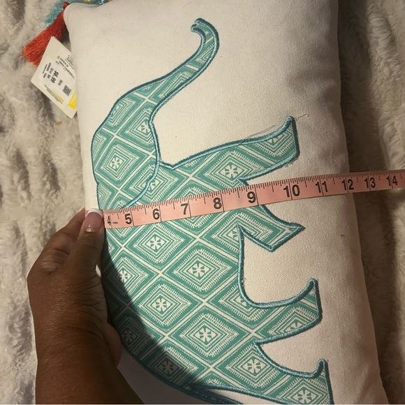 Boho by Nina Campbell Embroidered Elephant Multi Color  Tassel Throw Pillow - Picture 6 of 6